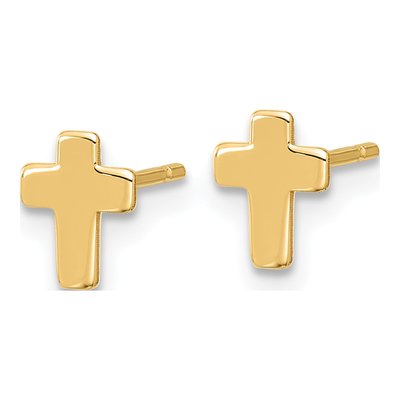 14K Yellow Gold Small Cross Stud Earrings – view 3