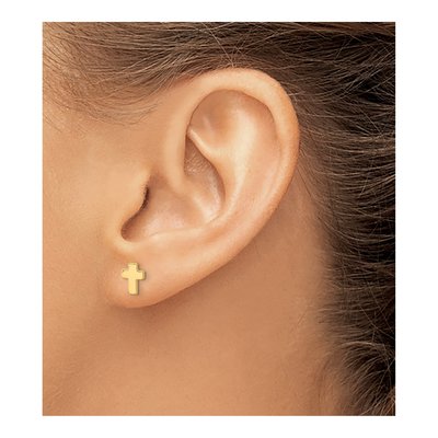 14K Yellow Gold Small Cross Stud Earrings – view 4