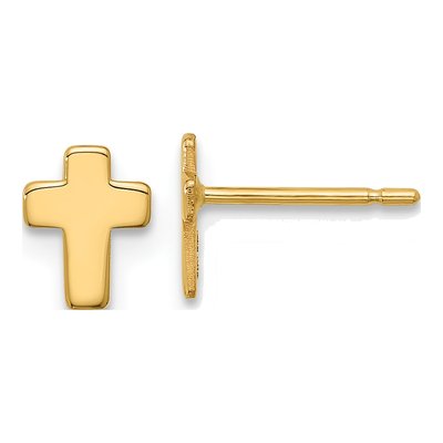 14K Yellow Gold Small Cross Stud Earrings
