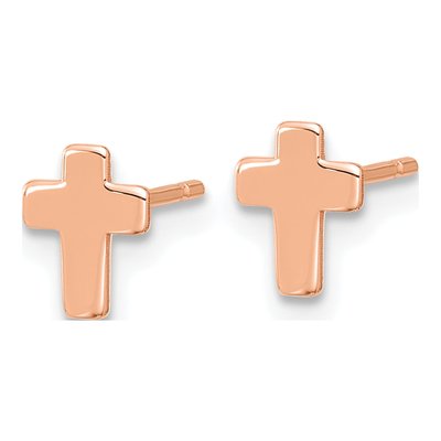14K Rose Gold Small Cross Stud Earrings – view 3