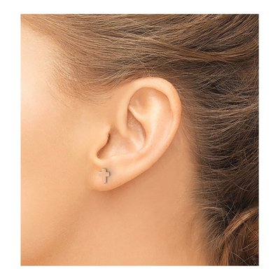 14K Rose Gold Small Cross Stud Earrings – view 4