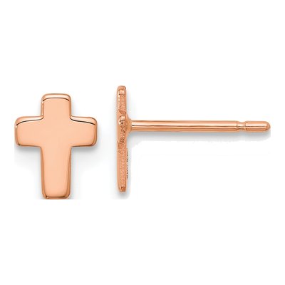 14K Rose Gold Small Cross Stud Earrings