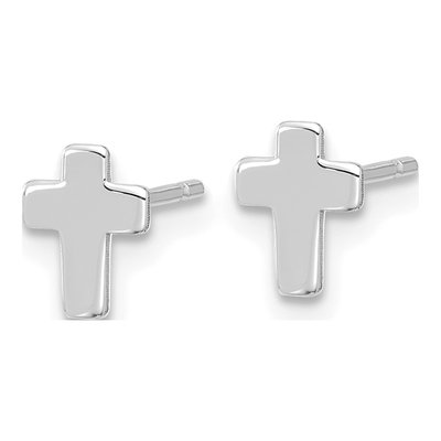 14K White Gold Small Cross Stud Earrings – view 3