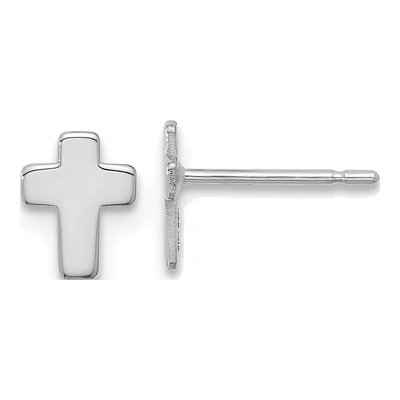 14K White Gold Small Cross Stud Earrings