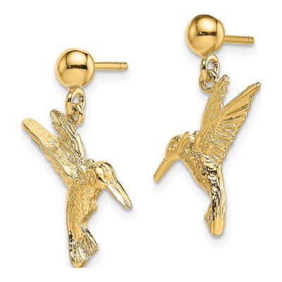 14K Yellow Gold Hummingbird Dangle Earrings – view 3