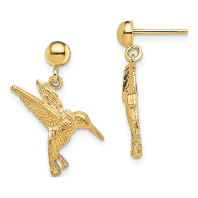 14K Yellow Gold Hummingbird Dangle Earrings