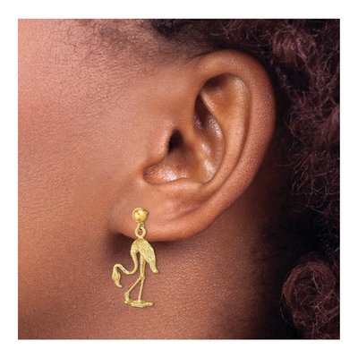 14K Yellow Gold 3D Flamingo Dangle Earrings – view 4