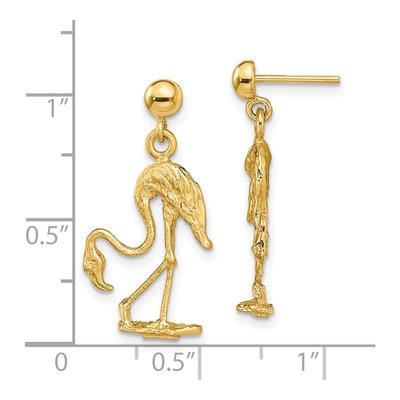 14K Yellow Gold 3D Flamingo Dangle Earrings – view 5