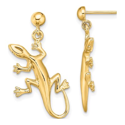 14K Yellow Gold Gecko Dangle Earrings
