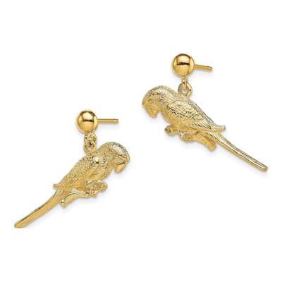14K Yellow Gold 3D Parrot Dangle Earrings – view 3