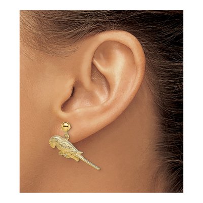 14K Yellow Gold 3D Parrot Dangle Earrings – view 4