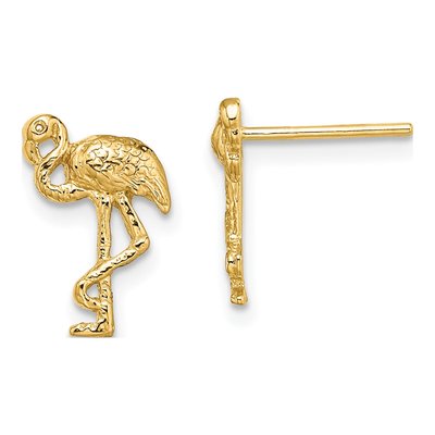 14K Yellow Gold Flamingo Stud Earrings