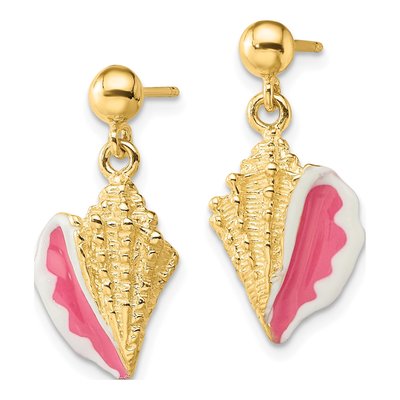 14K Yellow Gold Enamel Conch Shell Dangle Earrings – view 3