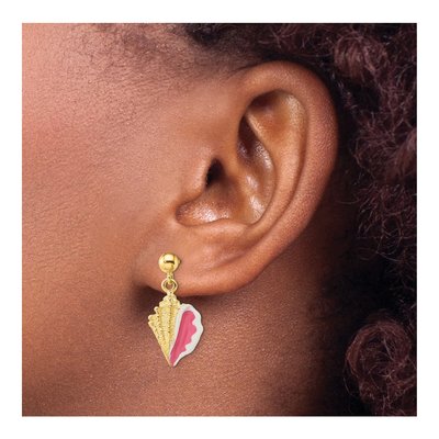 14K Yellow Gold Enamel Conch Shell Dangle Earrings – view 4
