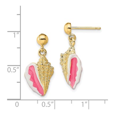 14K Yellow Gold Enamel Conch Shell Dangle Earrings – view 5
