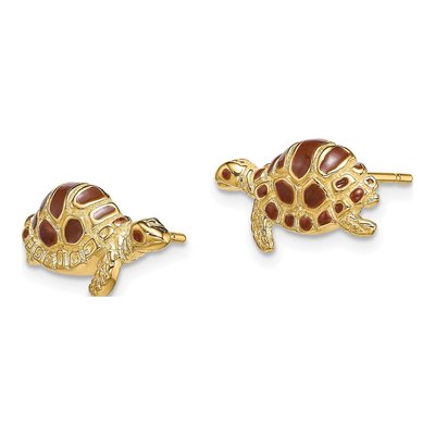 14K Yellow Gold Brown Enamel Turtle Stud Earrings – view 2