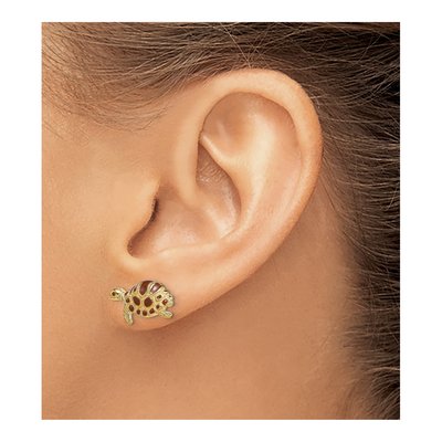 14K Yellow Gold Brown Enamel Turtle Stud Earrings – view 3