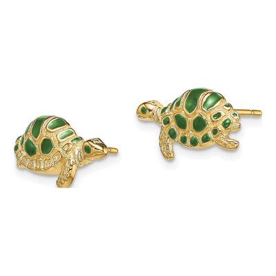 14K Yellow Gold Green Enamel Turtle Stud Earrings – view 2