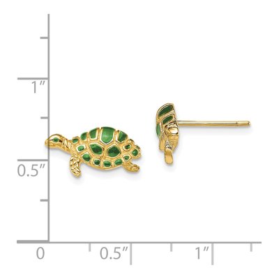 14K Yellow Gold Green Enamel Turtle Stud Earrings – view 4