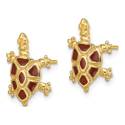 14K Yellow Gold Brown Enamel Tortoise Stud Earrings – view 3