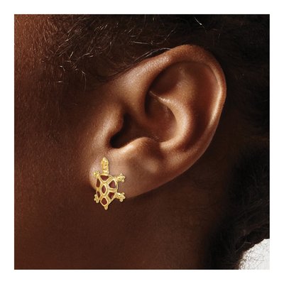 14K Yellow Gold Brown Enamel Tortoise Stud Earrings – view 4