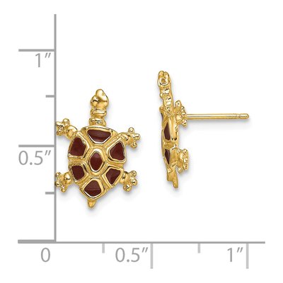 14K Yellow Gold Brown Enamel Tortoise Stud Earrings – view 5