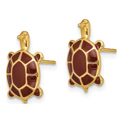 14K Yellow Gold Brown Enamel Sea Turtle Stud Earrings – view 3
