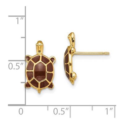 14K Yellow Gold Brown Enamel Sea Turtle Stud Earrings – view 4
