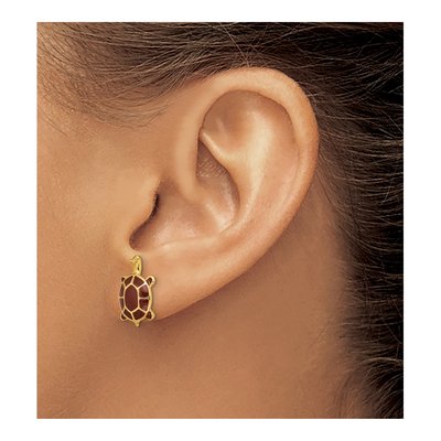 14K Yellow Gold Brown Enamel Sea Turtle Stud Earrings – view 5