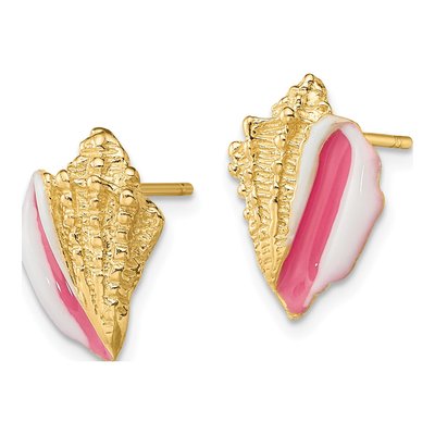 14K Yellow Gold Pink Enamel Shell Stud Earrings – view 3