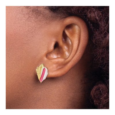 14K Yellow Gold Pink Enamel Shell Stud Earrings – view 4