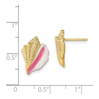14K Yellow Gold Pink Enamel Shell Stud Earrings – view 5