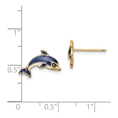 14K Yellow Gold Blue Enamel Dolphin Stud Earrings – view 5