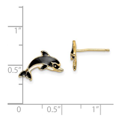 14K Yellow Gold Dolphin Enamel Stud Earrings – view 5