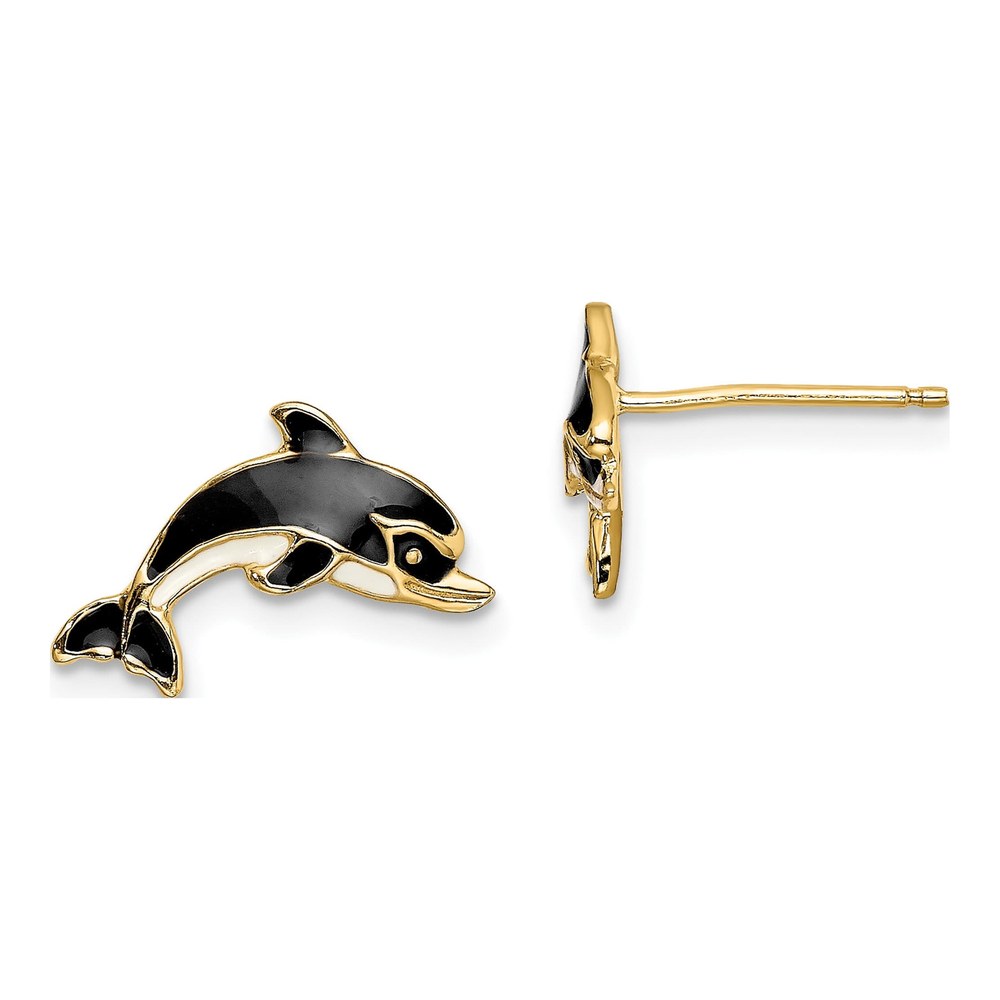 14K Yellow Gold Dolphin Enamel Stud Earrings