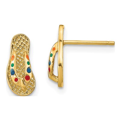 14K Yellow Gold Multi-Color Enamel Flip-Flop Stud Earrings