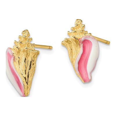 14K Yellow Gold Enamel Conch Shell Stud Earrings – view 3