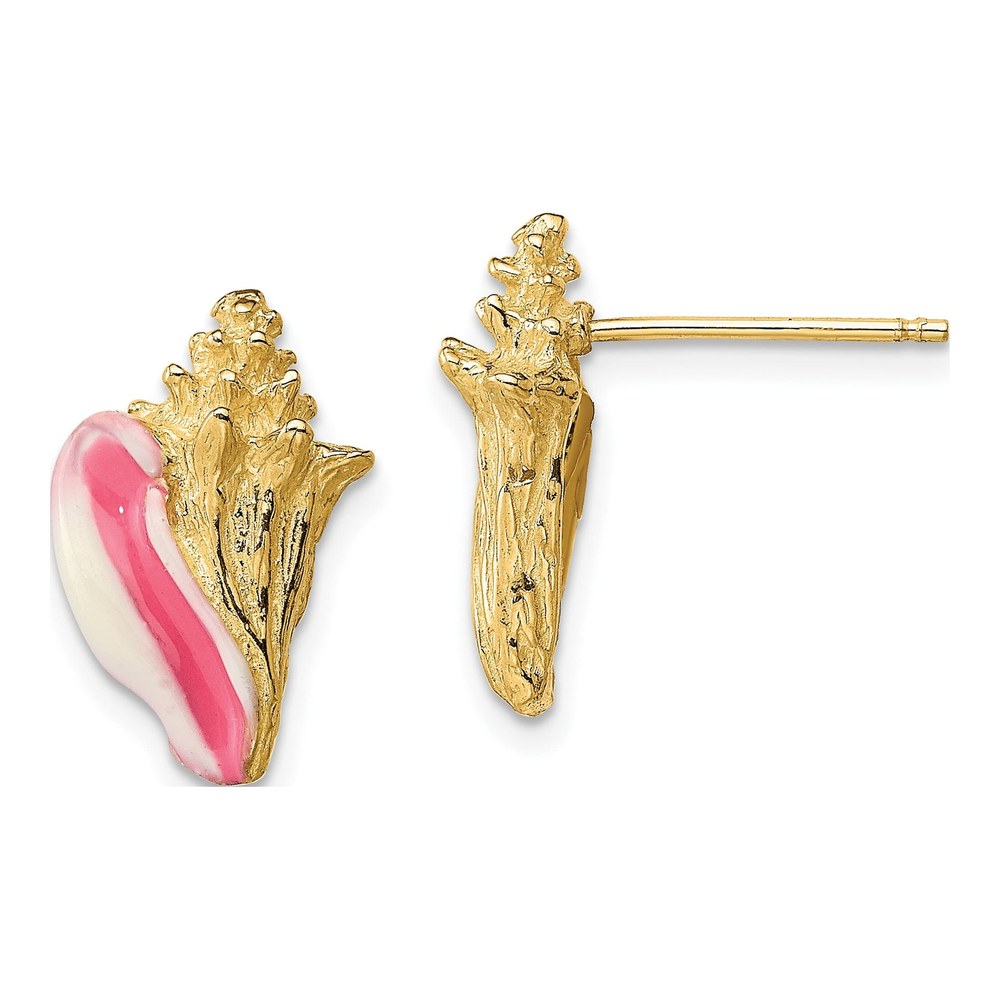 14K Yellow Gold Enamel Conch Shell Stud Earrings