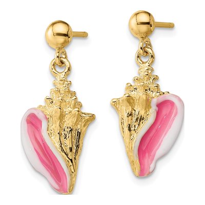 14K Yellow Gold Enamel Conch Shell Dangle Earrings – view 3