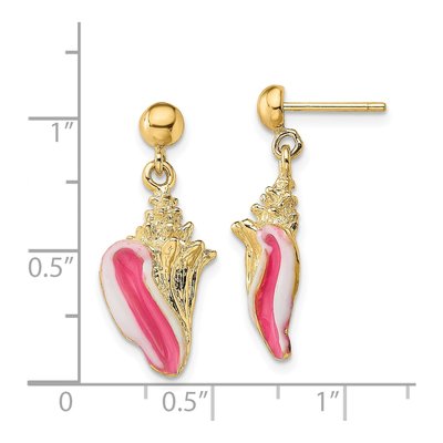 14K Yellow Gold Enamel Conch Shell Dangle Earrings – view 5