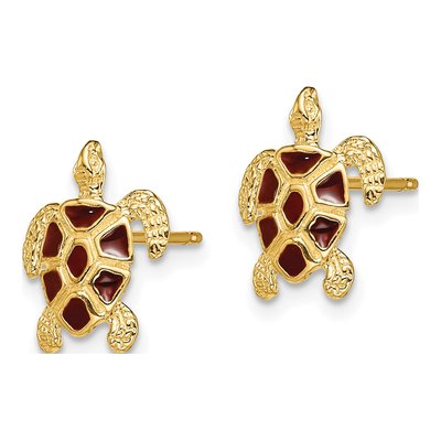 14K Yellow Gold Sea Turtle Stud Earrings – view 3