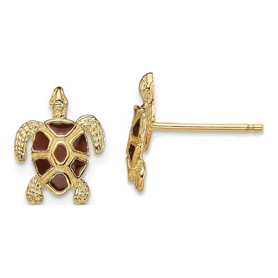 14K Yellow Gold Sea Turtle Stud Earrings