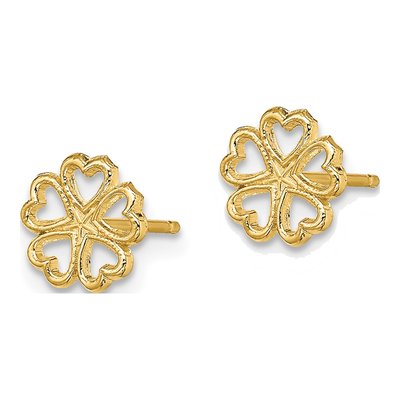 14K Yellow Gold Five Hearts Circle Stud Earrings – view 3