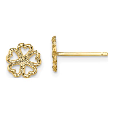 14K Yellow Gold Five Hearts Circle Stud Earrings