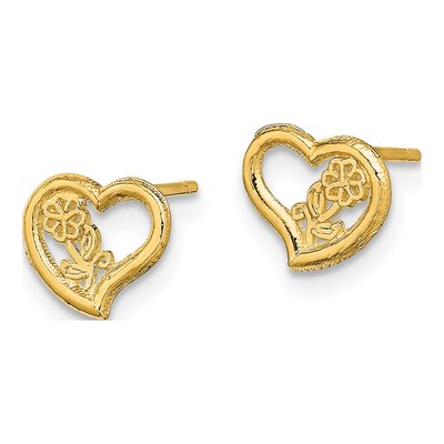 14K Yellow Gold Open Heart Flower Stud Earrings – view 3