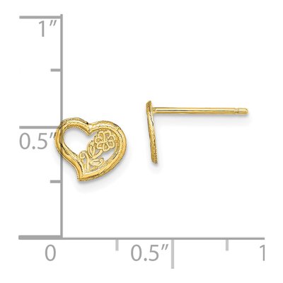 14K Yellow Gold Open Heart Flower Stud Earrings – view 5