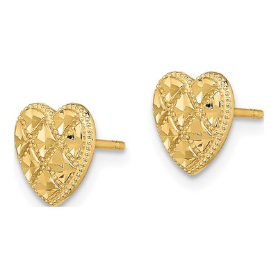14K Yellow Gold Criss-Cross Heart Stud Earrings – view 3