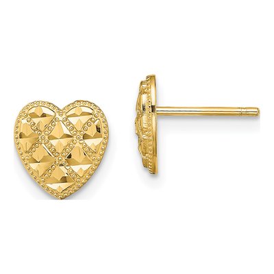 14K Yellow Gold Criss-Cross Heart Stud Earrings