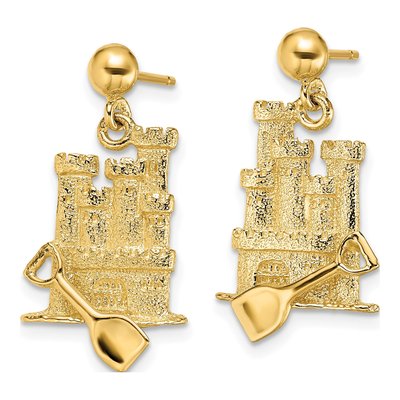 14K Yellow Gold 3-D Sand Castle Dangle Earrings – view 3