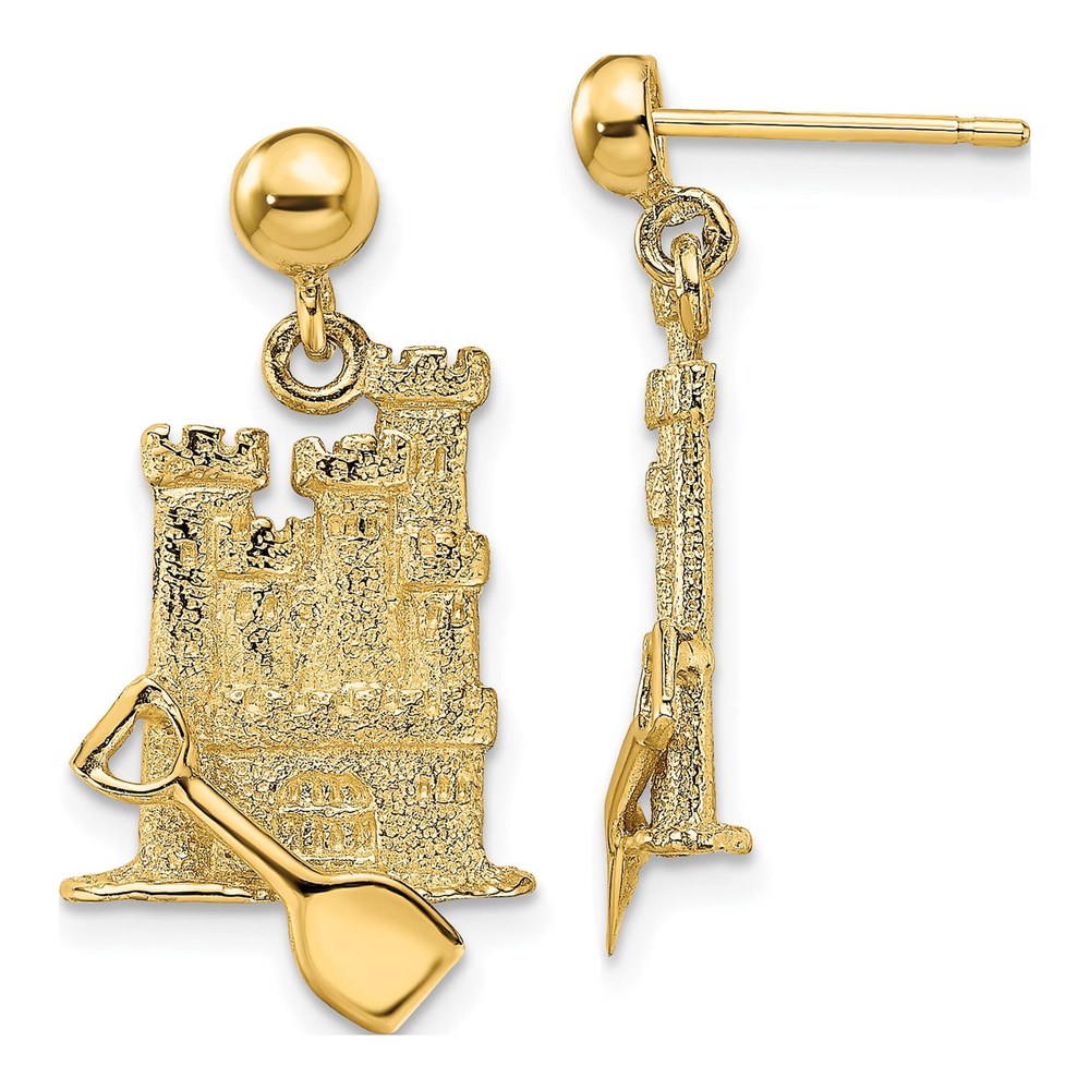 14K Yellow Gold 3-D Sand Castle Dangle Earrings